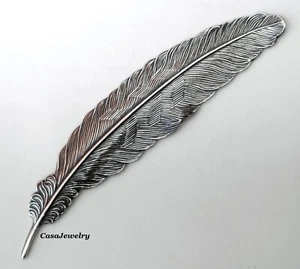#2175 EXTRA-LONG ANTIQUED STERLING SILVER PLATED FEATHER - 1 Pc - Picture 1 of 2
