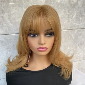Fashiomag Shoulder Length 27D Strawberry Blonde Natural Human Hair Blend Wigs - Picture 1 of 9