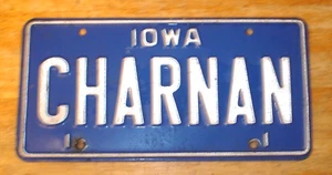 Vintage Iowa "CHARNAN" Embossed Metal Vanity License Plate - Picture 1 of 2