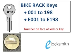 Bike Rack Key to Code Number Fits RockyMounts - E001 to E198 - Free Post - Picture 1 of 3
