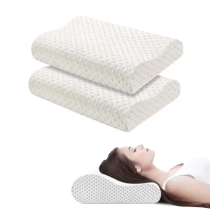 2Pcs Memory Foam Neck Pillow for Pain Relief Sleeping Cervical Bed Pillow White - Picture 1 of 7