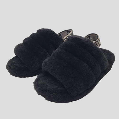 Sandali Ugg donna Fluff Yeah Slide neri in pelle di pecora taglia 5