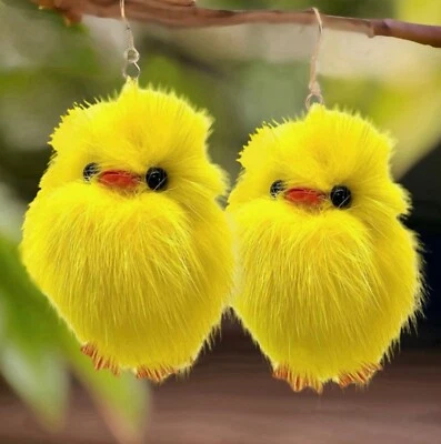 "Lindos pendientes grandes difusos de 2,5"" para pollito bebé chenilla pollo pájaro novedad Pascua" Foto 1 de 4