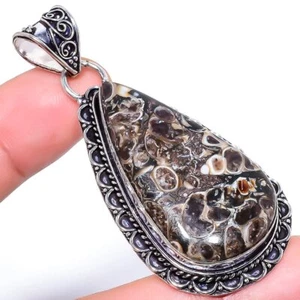 Natural Turritella Fossil Gemstone 925 Sterling Silver Pendant 2.56" i675 - Picture 1 of 7