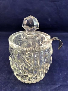 Tarro de mermelada/mostaza cubierto de vidrio prensado Westmoreland vintage con cuchara  - Imagen 1 de 5