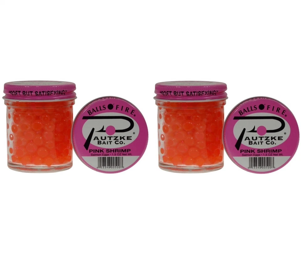 PAUTZKE TWIN PACK! Balls O’ Fire Salmon Eggs – Pink Shrimp 1 Oz. EA - NEW! - Image 1 of 1