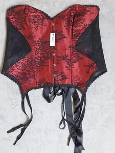 Womens Adore Me 2XL Corset Black Lace Up Lingerie Overbust Bustier Sheer Red - Picture 1 of 8