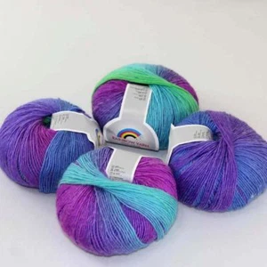Hot 4Balls*50g Soft Cashmere Wool Rainbow Wrap Shawl DIY Hand Knitwear Yarn 09 - Picture 1 of 24