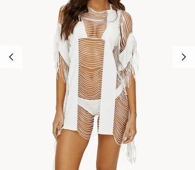 Новый с Ярлыками PQ плавать Monique измельченный бахрома отделки белый прикрыть размер XS/S купальник чехол - Изображение 1 из 4