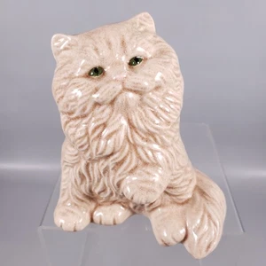 FIGURINA CERAMICA VINTAGE 1977 GATTO PERSIANO dipinta a mano occhi verdi marroni seduti - Foto 1 di 11