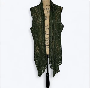 Vtg Double Take Sheer Mesh Cardigan Vest One Size Green Lace Fairy Goblincore - Picture 1 of 11