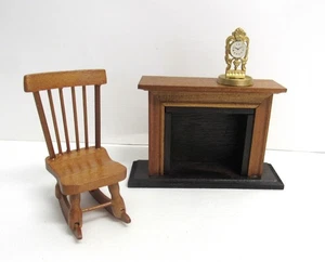 Vintage Dollhouse Furniture Rocker, Fireplace, Clock - 1:12 Scale - VGUC - Picture 1 of 7