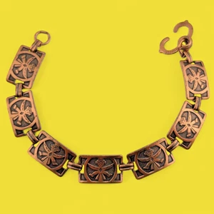 vtg PURE COPPER NATIVE PUEBLO BRACELET square link Kachina God zuni 7.5" B5 - Picture 1 of 6