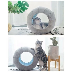 Rolled Tube Cat House Felt & Faux Fur Cat Cave Cat Bed Pet Cat Toy, Grey& Blue ! - Picture 1 of 6