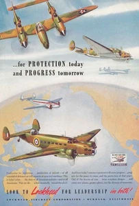 1942 Lockheed: For Protection Today and Progress Tomorrow Vintage Print Ad - Bild 1 von 1