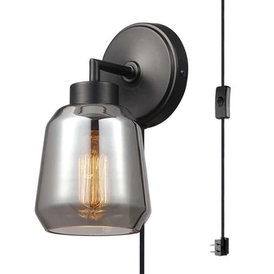 Electric 65549 Salma 1-Light Plug-in or Hardwire Wall Sconce, Matte Black, Pl... - Image 1 of 4