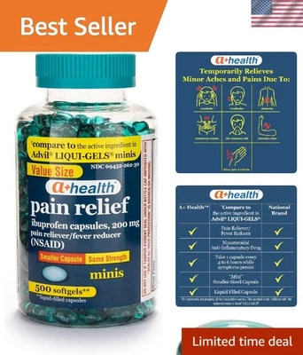 Easier-to-Swallow Mini Ibuprofen 200mg Softgels, 500 Count - Fast Fever Reducer - Image 1 of 4