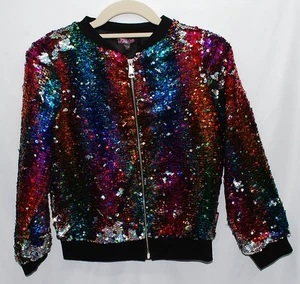 Jojo's Siwa Closet Regenbogen Flip Pailletten Bomberjacke Größe 10/12 Large - Bild 1 von 5