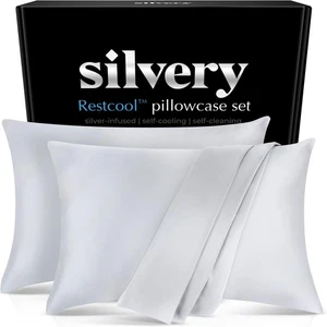 Juego de funda de almohada de enfriamiento con infusión plateada Restcool™ - Paquete de 2 almohadas autoenfriables... - Imagen 1 de 9