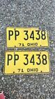 Ohio License Plate Pair 1971 PP 3438 Yellow Black