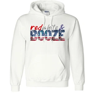 🔥 Red White and Booze Hoodie 4th of July America Flag Patriotic Freedom USA - Picture 1 of 10