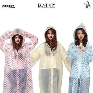 EVA Polka Dot Clear Matte Pu Hooded Waterproof Raincoats - Picture 1 of 7