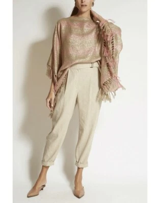 Brunnelo Cucinelli Beige and Pink Striped Fringe Poncho 260175 - Image 1 of 4