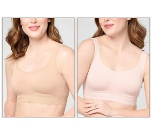 Cuddl Duds taglia MEDIA reggiseni con collo a scoop in pizzo - set di 2 PESCA MORBIDA/SPAZZOLA A272856 - Foto 1 di 3
