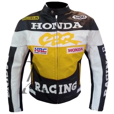 Yellow Honda Motorbike/Motorcycle Leather Biker Jacket Real Cowhide Leathers - Image 1 of 4