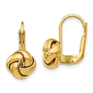 14k Yellow Gold Polished Love Knot Leverback Earrings - Picture 1 of 7