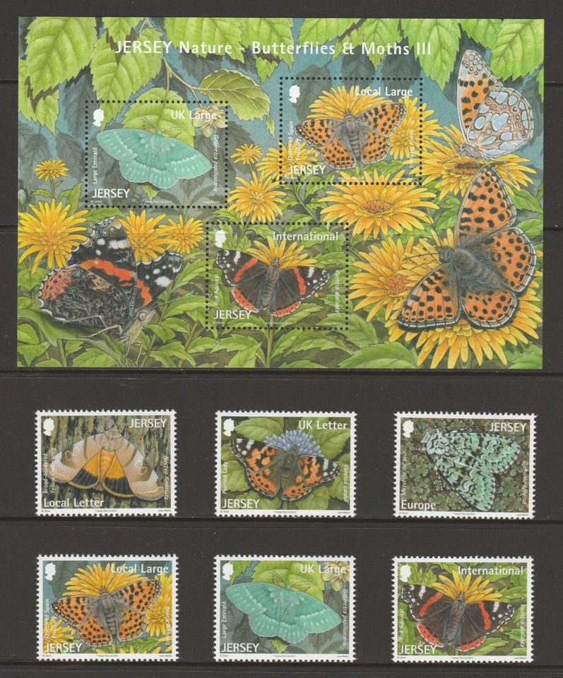 +++ JERSEY 2012 BUTTERFLIES and MOTHS MNH SET and MINIATURE SHEET +++ - Image 1 of 1