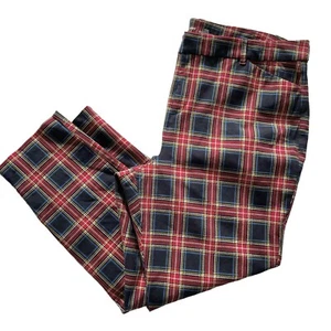 Old Navy High Rise Pixie Skinny Pants Women’s 18 Red Blue Gold Tartan Plaid EUC - Picture 1 of 9