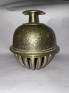 VTG Indian/Tibetan Brass Temple Claw Bell, Floral Hand Engraved H-13.5cm D-12cm - Picture 1 of 12