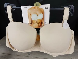 Debenhams Strapless bra underwired moulded multiway Natural UK 38E EU 85E E154 - Picture 1 of 4