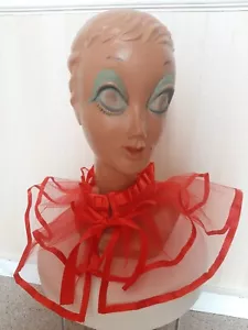 Red Net & Satin Pleated Neck Ruff Renaissance Ruffled Collar Detachable New - Picture 1 of 6