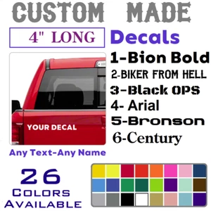 Calcomanía Vinilo 4" Largo PERSONALIZADA CUALQUIER NOMBRE DE TEXTO Pegatina Personalizada, 26 Colores (3-4) - Imagen 1 de 10