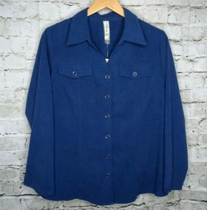 LA Blues Womens Button Front Top Size 14/16W Blue Faux Suede Long Sleeve Pockets - Picture 1 of 10
