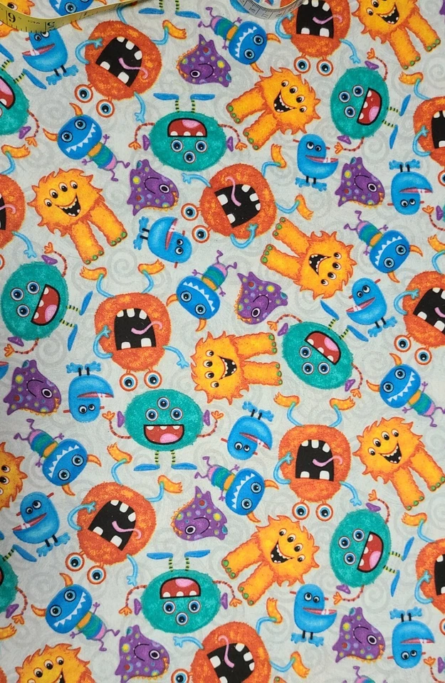 BTY X 44"W Flannel Childrens Fabric Monsters By A. E. Nathan Co. Quilting Sewing - Image 1 of 4