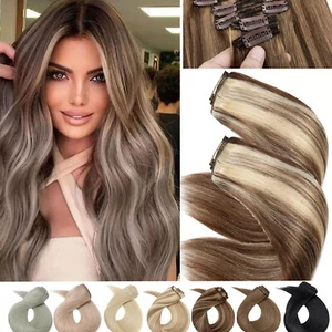 180G+ Ombre Thick Clip in Remy Human Hair Extensions Real Double Weft Full Head - Picture 1 of 47