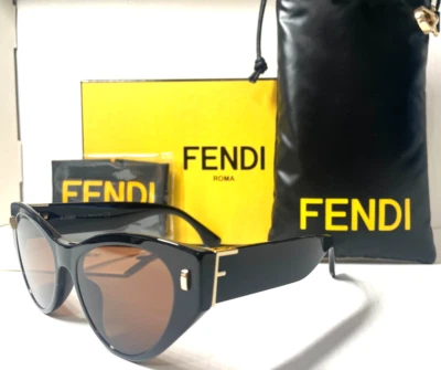 NUEVAS GAFAS DE SOL FENDI FE 40035I 01E NEGRAS DORADAS CON LENTES MARRONES AUTÉNTICAS 55-17 Foto 1 de 4