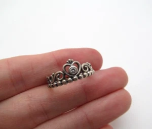 Pandora ALE 925 Sterling Silver Clear Sparkle Stone Heart Ball Swirl Ring Sz 7.5 - Picture 1 of 5