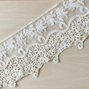 3 Yards 5.5" wide White Tulle Mesh Lace splicing Ivory Croche Cotton Flower tt01 - Picture 1 of 2