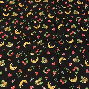 Vintage 2000 Mary Engelbreit Cherry Moon Flower Black Cotton Remnant 13" x 44" - Picture 1 of 3