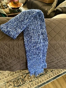 74” Long Super Soft Knit Scarf w Fringe Shades of Blues & White Handmade - Picture 1 of 6