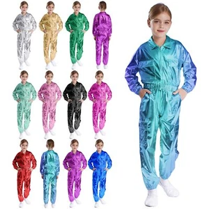 Unisex Kids Sweatsuit Collar Dancewear Jacket Outfits Boys 2 Piece Metallic Set - Picture 1 of 143