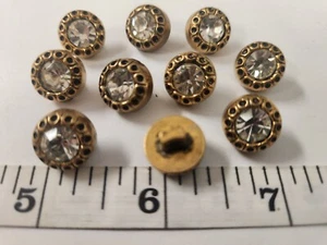 VINTAGE BUTTONS SET OF 12 GOLD SWAROVSKI SHINY CRYSTAL TUZ3555 - Picture 1 of 3