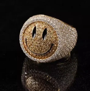 3Ct Round Cut Simulated Diamond Men's Ring 925 Silver 14K Yellow Gold Plated - Picture 1 of 5