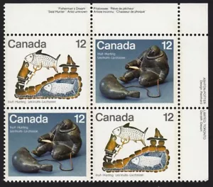 INUIT HUNTING, ABORIGINAL CANADA 1977 #748-749 MNH UR Block of 4 - Picture 1 of 1