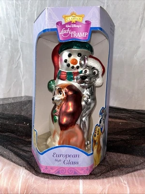 Disney "Lady and the Vagabundo" Adorno de Vidrio Estilo Europeo 1999 Santa's Best De Colección Foto 1 de 4