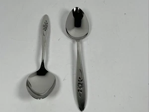Oneida Community Rose Shadow 8.25" Large Serving Spoons Stainless Lot Of 2 Good - Picture 1 of 7